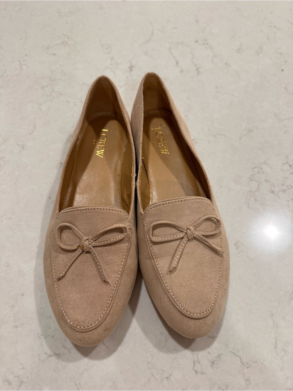 J. Crew Suede-like Bow Loafers in Light Beige
